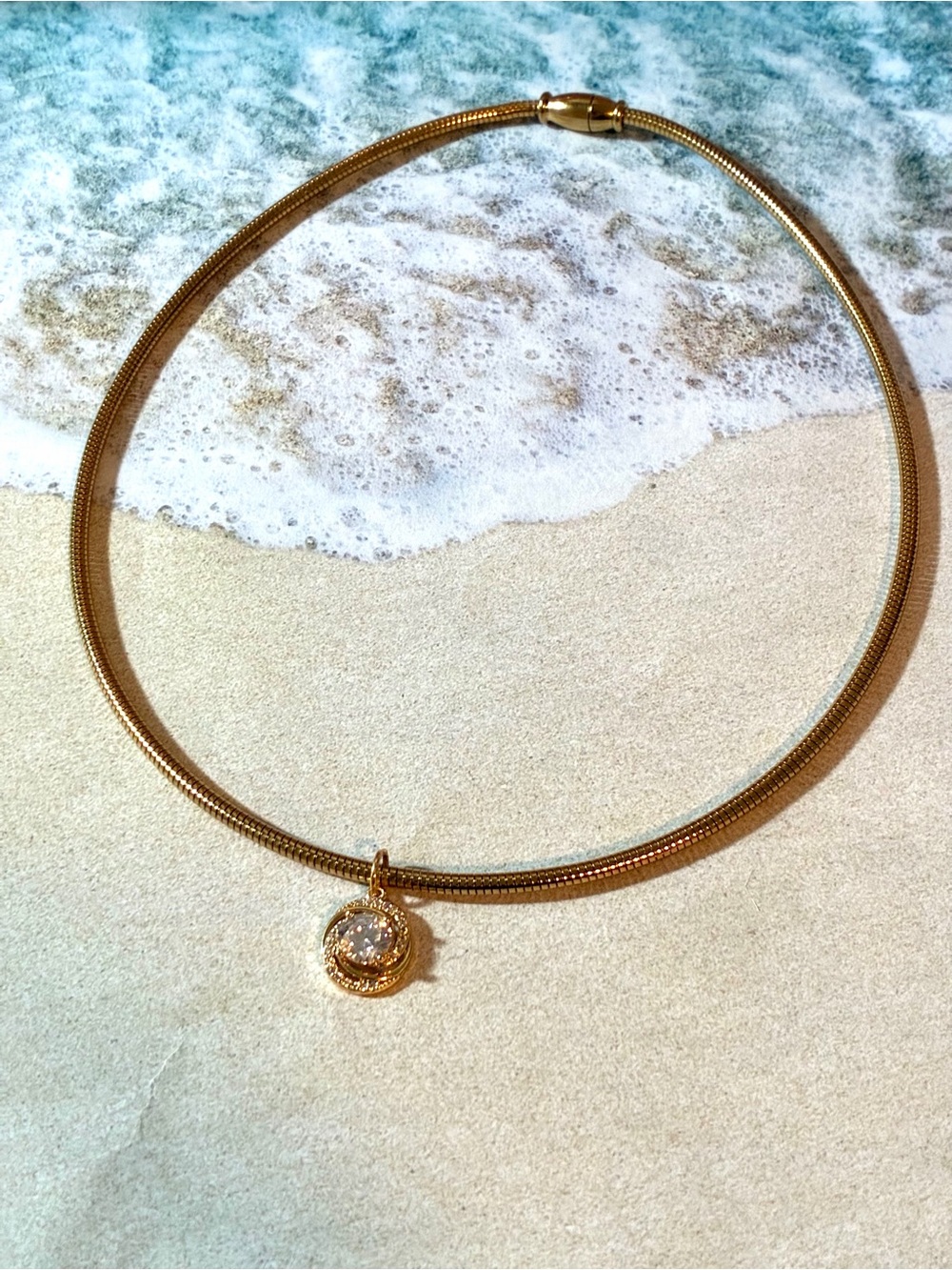 Gold Crystal Pendant Snake Chain Necklace for Women
